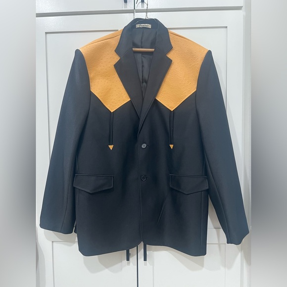 DOMINI Black Mens Suit Jacket Size 46 Rockabilly w/ Faux Ostrich Skin